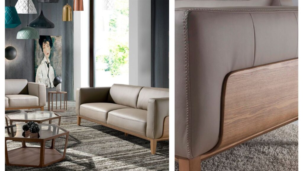 Sofá de piel y madera marrón